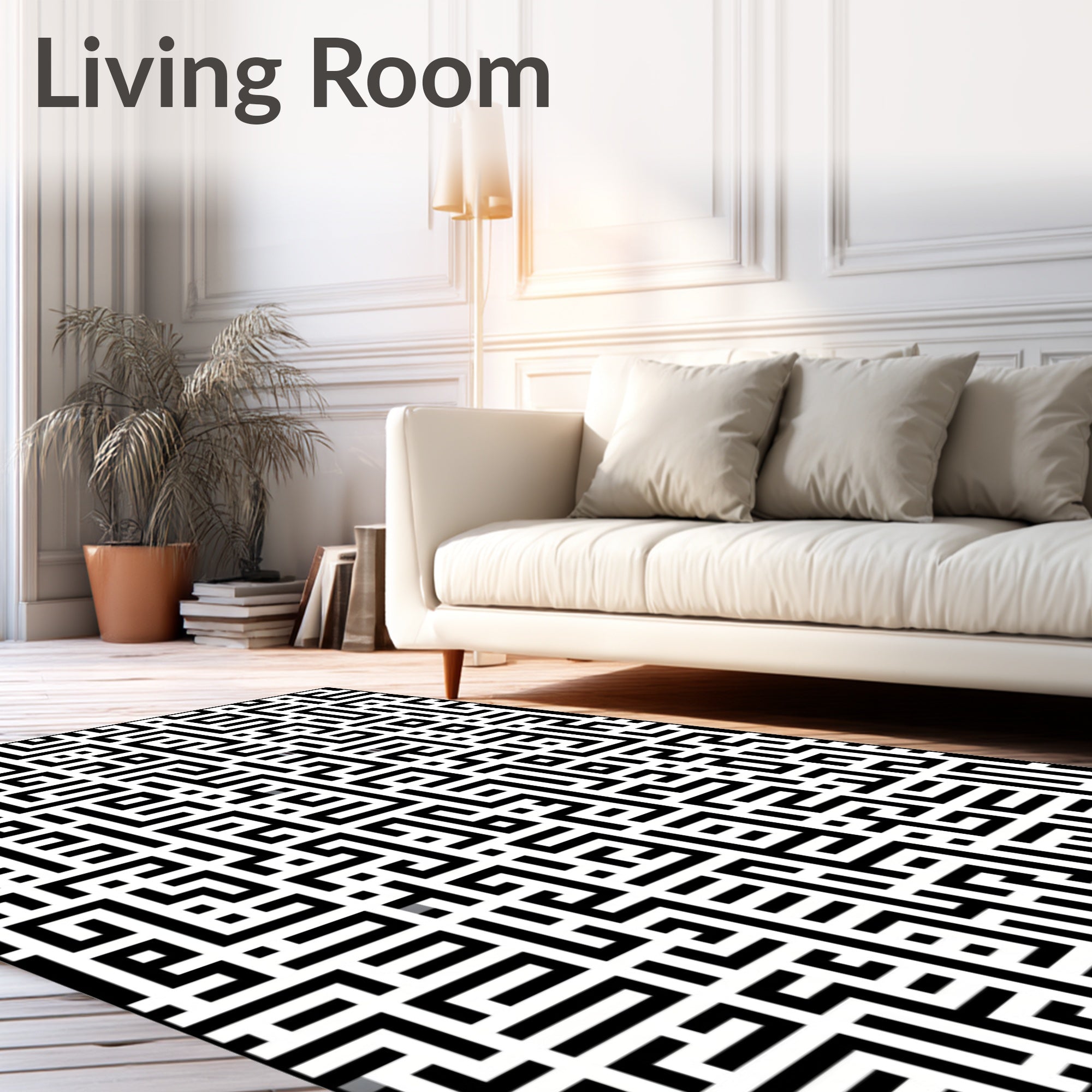 Black White Maze-Like Pattern Rug
