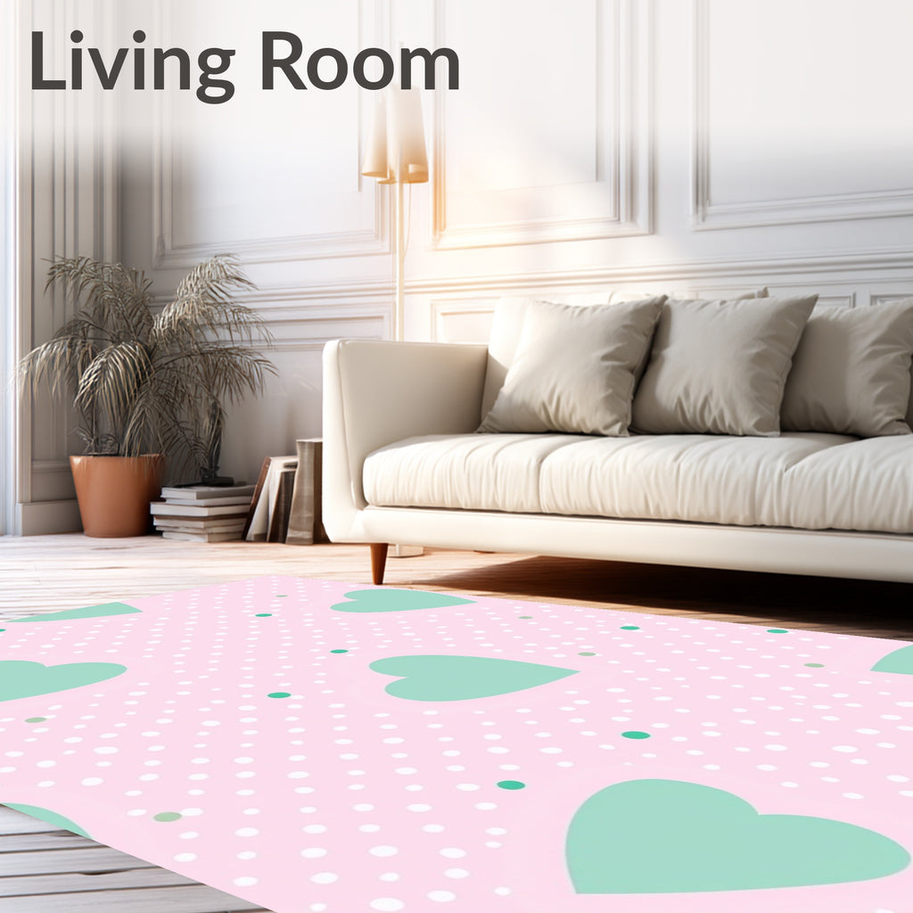 Sweet Mint Heart Polka Dot Pattern Rug