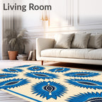 Bold Blue Sunburst Geometric Design Rug