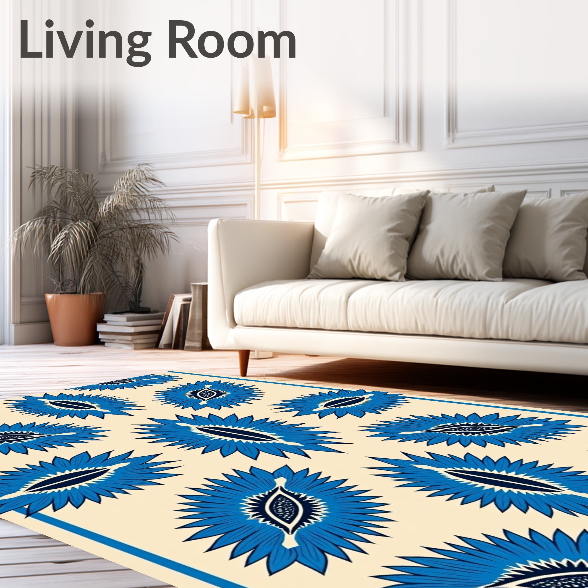 Bold Blue Sunburst Geometric Design Rug