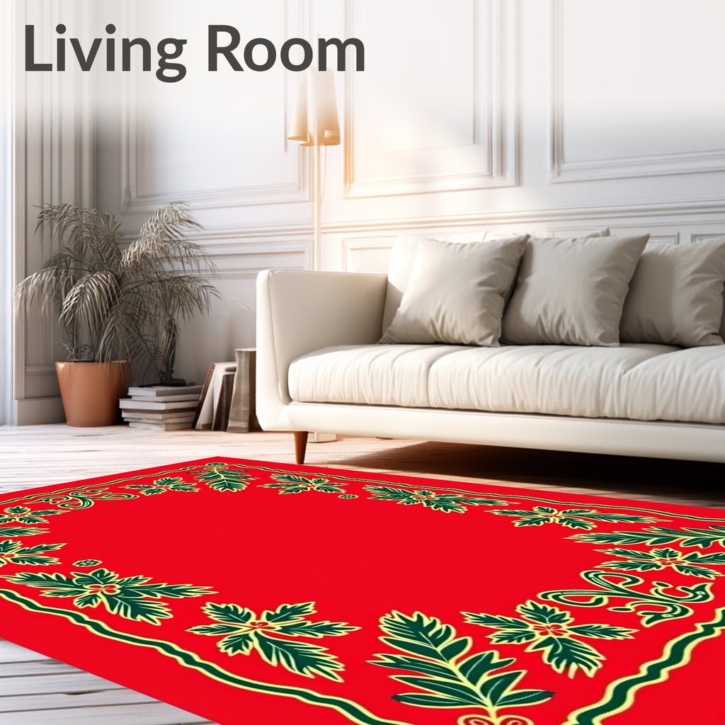 Crimson Green Floral Vine Border Rug