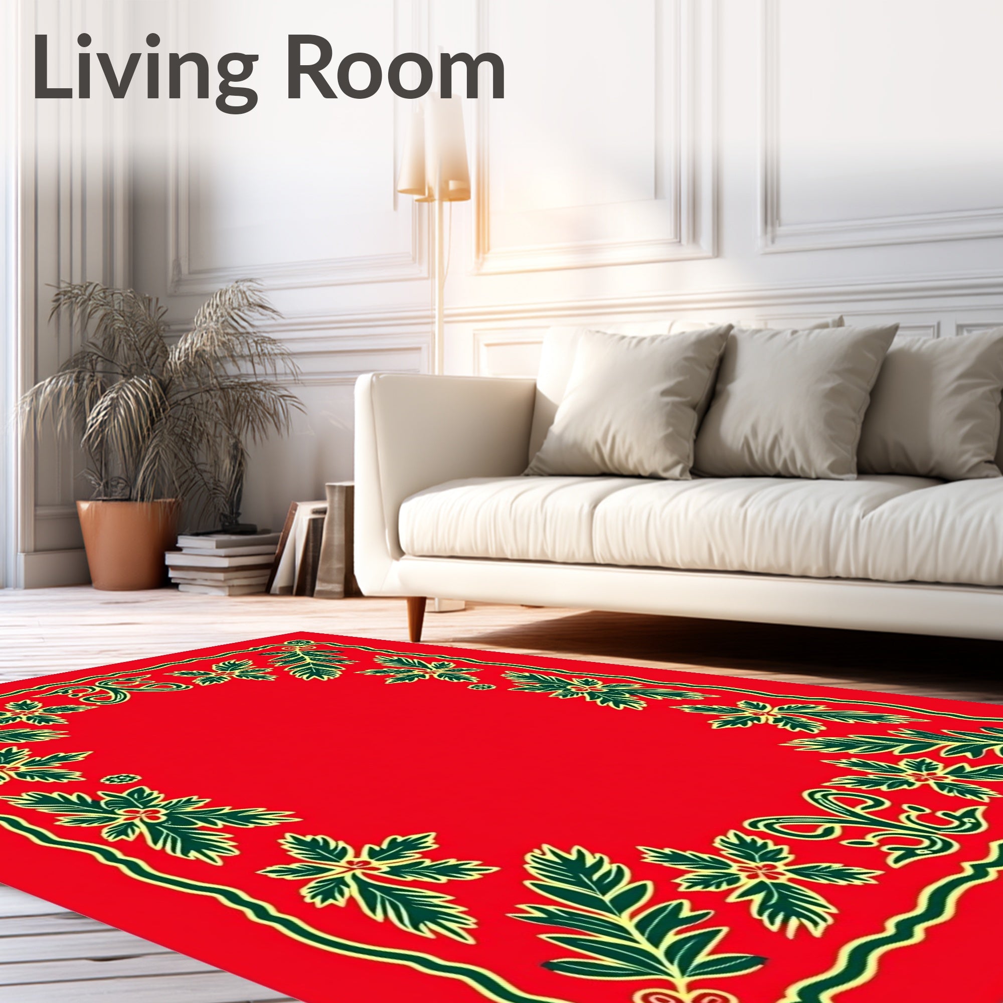 Crimson Green Floral Vine Border Rug