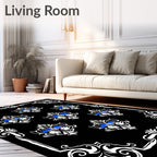 Ornate Blue Floral Scrollwork Symmetry Rug