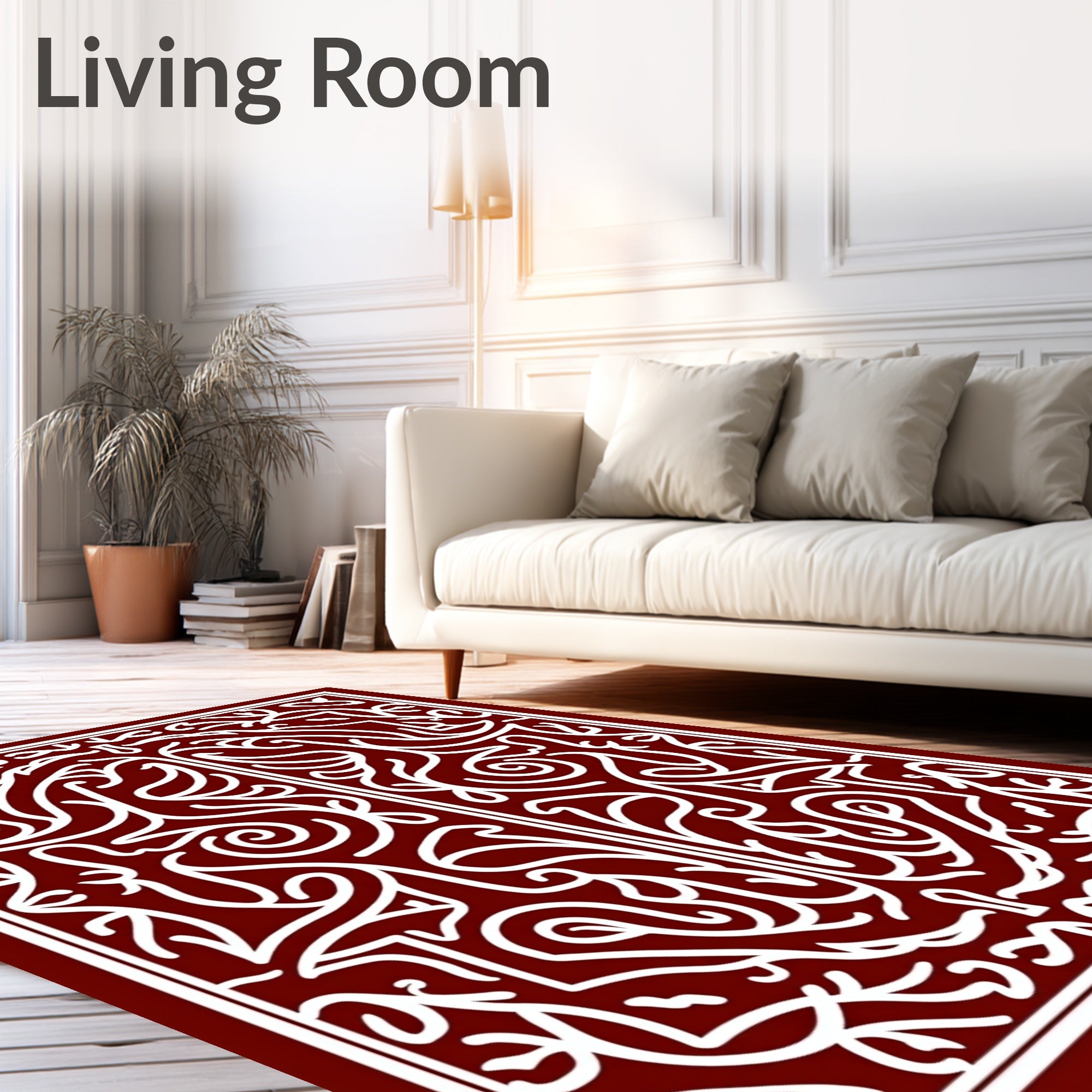 Ornate White Vine Pattern Rug