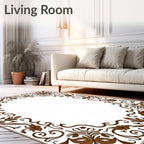 Brown Floral Scroll Decorative Rug
