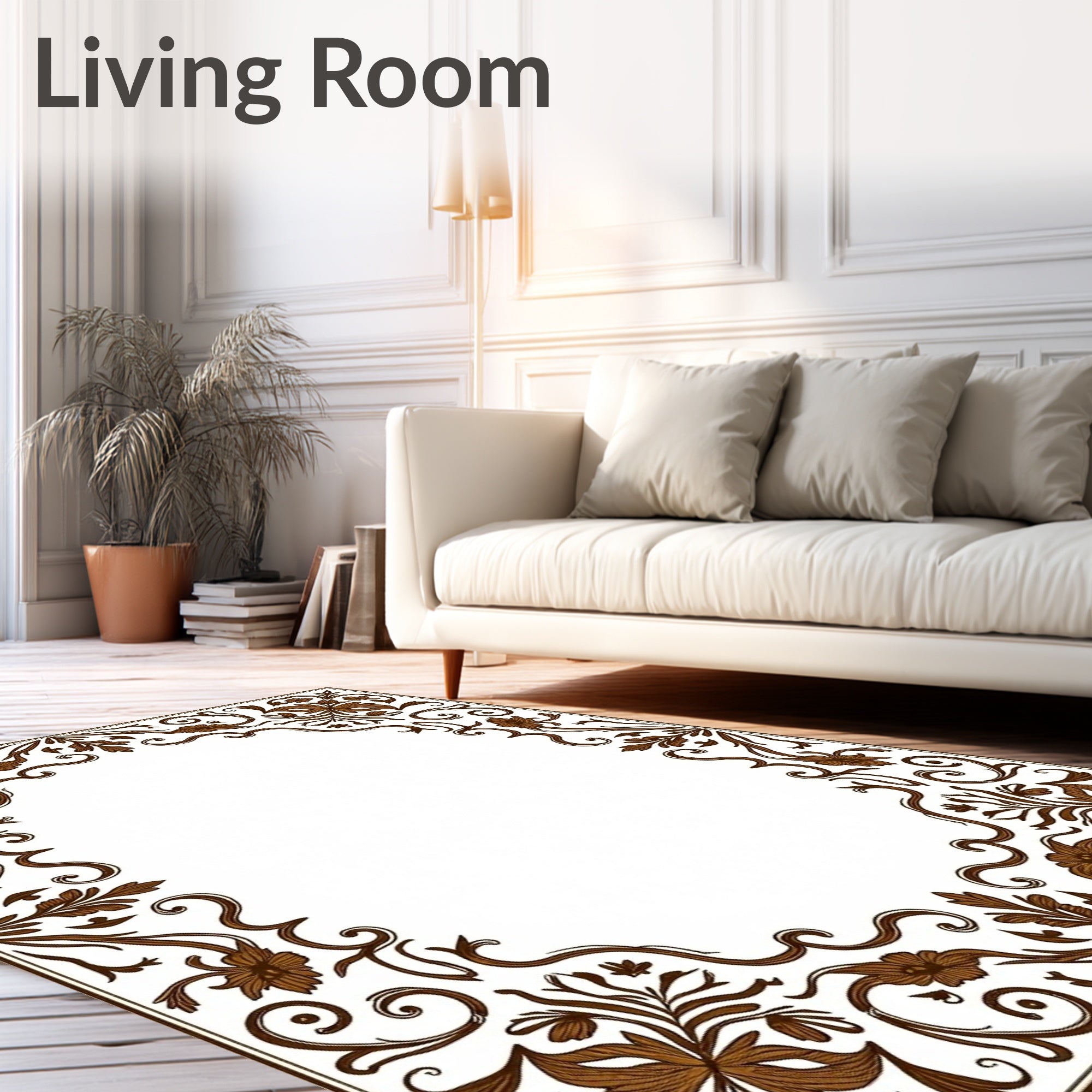 Brown Floral Scroll Decorative Rug