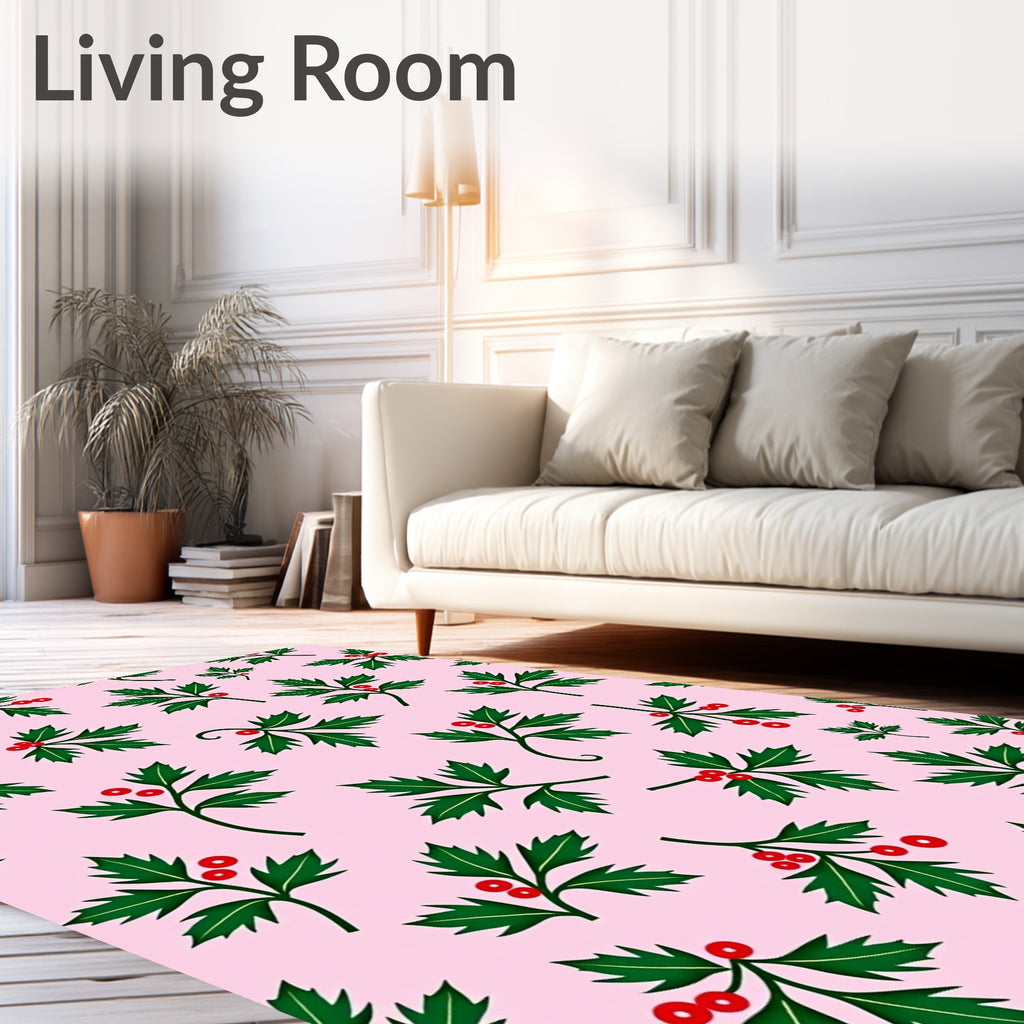 Pink Light Holly Berry Sprigs Rug