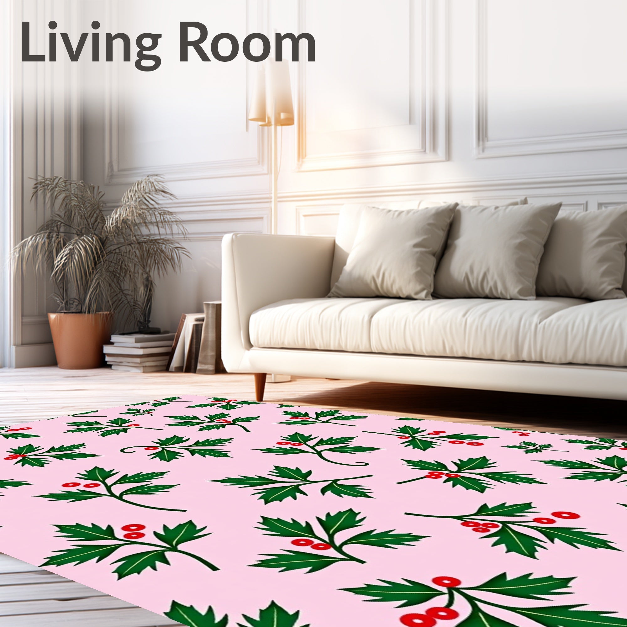 Pink Light Holly Berry Sprigs Rug