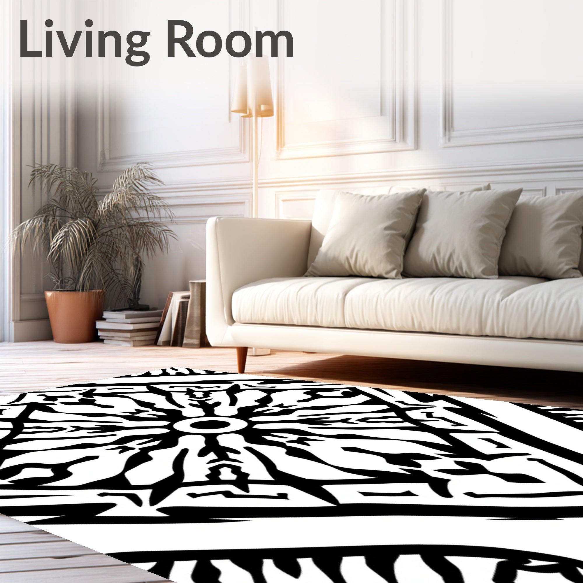 Black White Abstract Geometric Rug