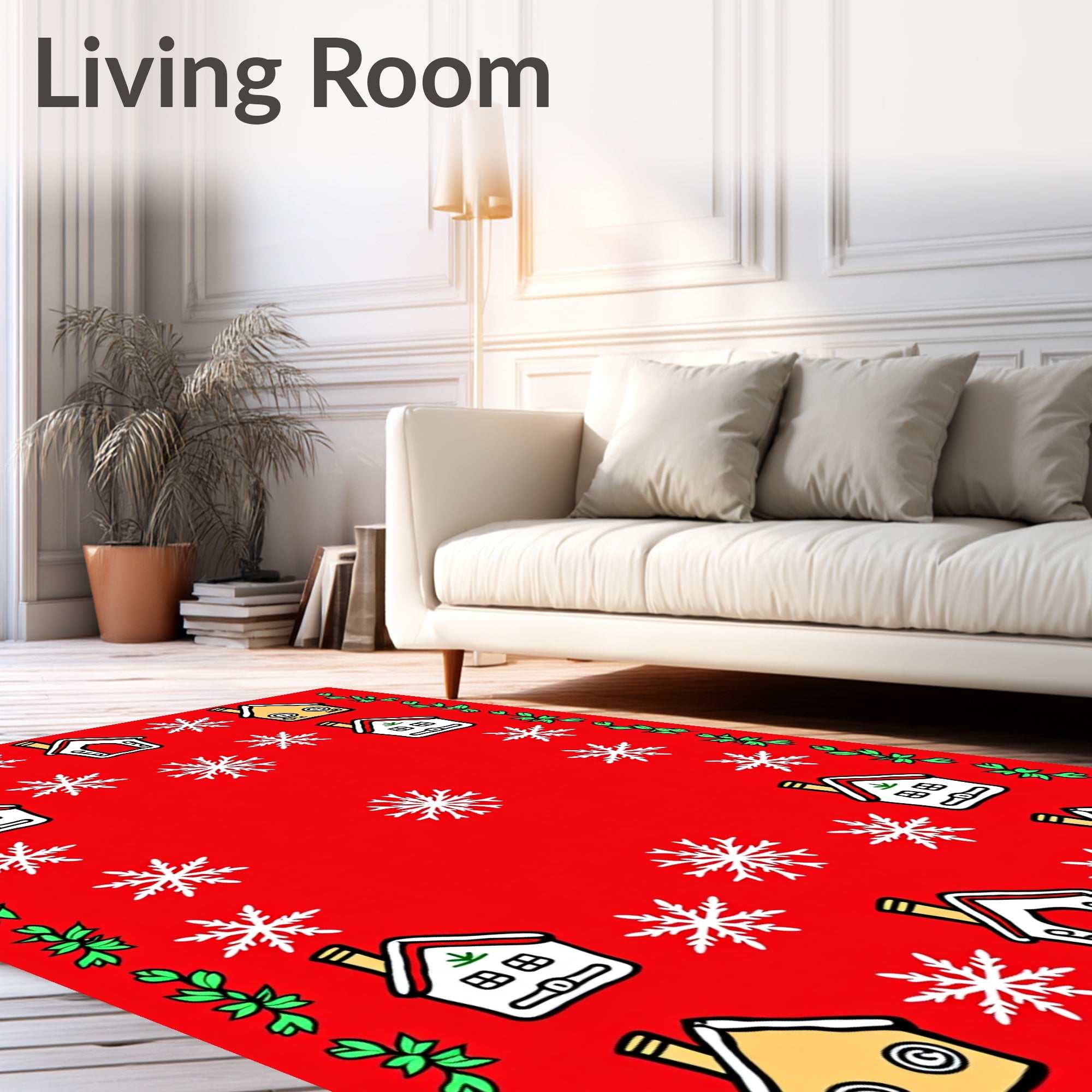 Cozy Winter Village Snowflake Border Rug