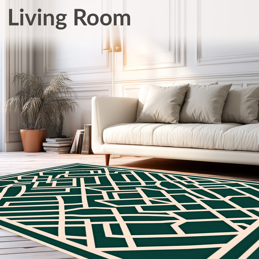 Geometric Lattice Cream Green Rug