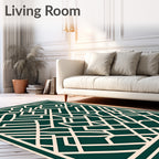 Geometric Lattice Cream Green Rug