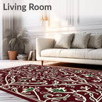 Rich Burgundy Floral Leaf Pattern Rug