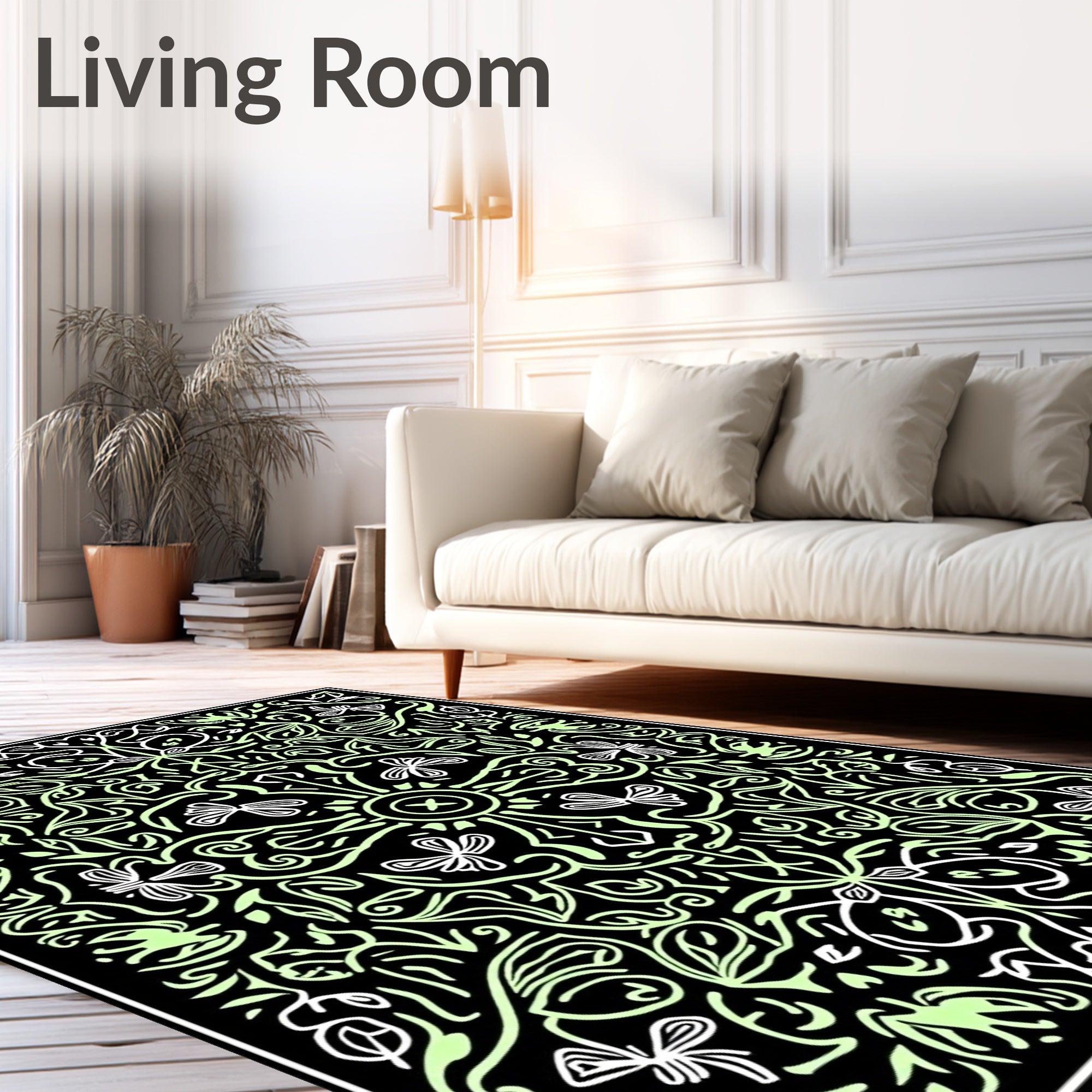 Folk Art Floral Swirl Pattern Rug