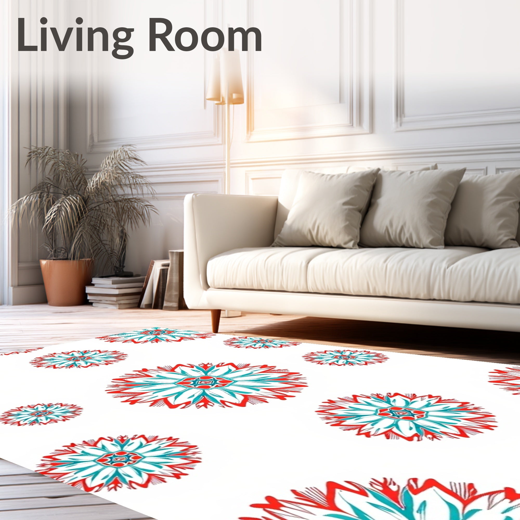Red Teal Mandala Style Rug