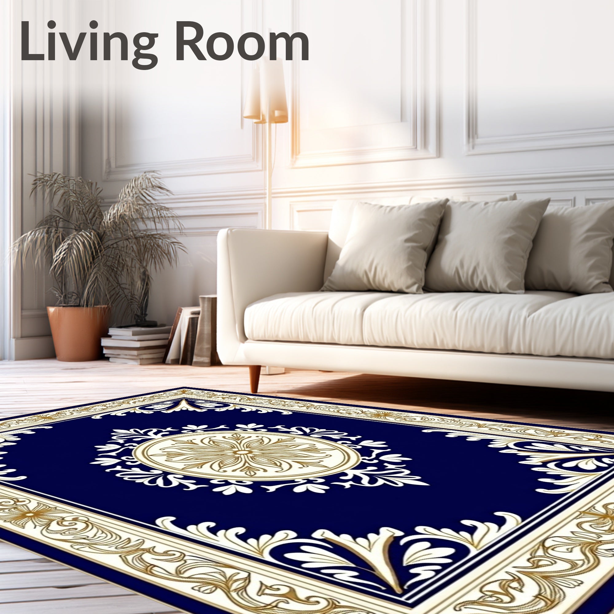 Regal Blue Floral Medallion Rug