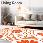 Groovy Orange Daisy Wavy Pattern Rug