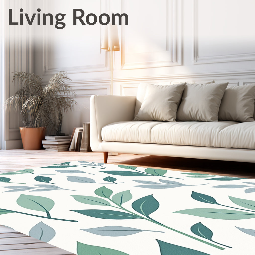 Green Leaf Pattern Modern Rug