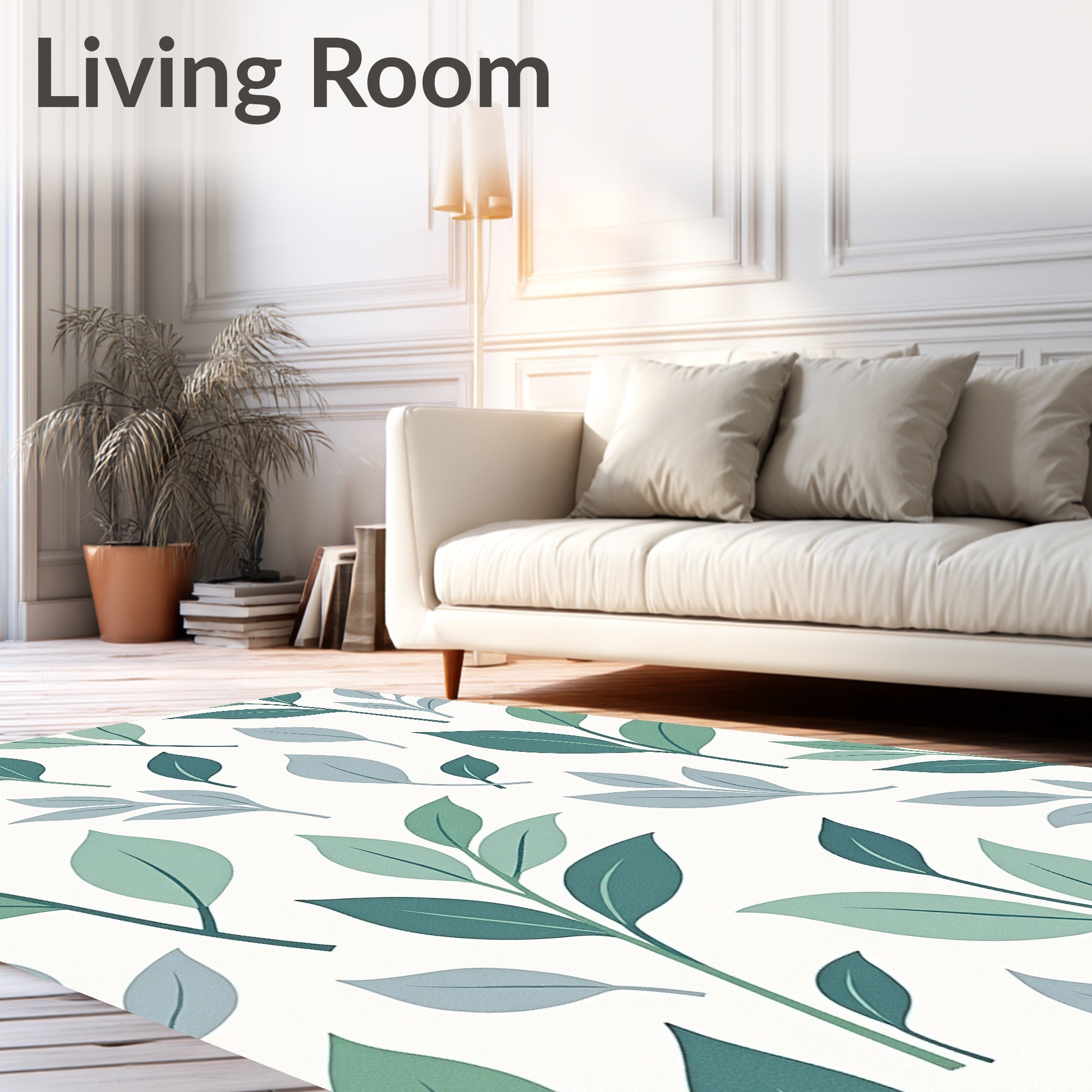Green Leaf Pattern Modern Rug