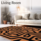 Abstract Maze Black Orange Rug