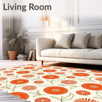 Orange Daisy Pattern with Green Stems Rug