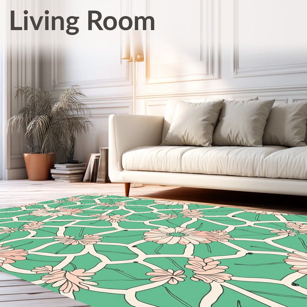 Floral Lattice Pink Green Pattern Rug