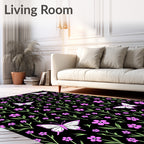 Pink Butterfly Flower Field Design Rug