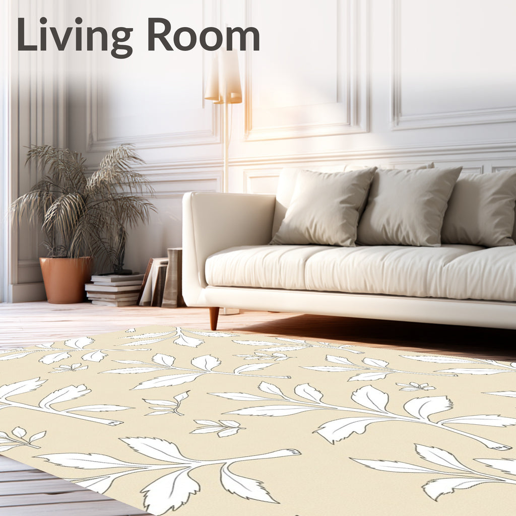 Delicate Leaf Pattern Outline Design Rug