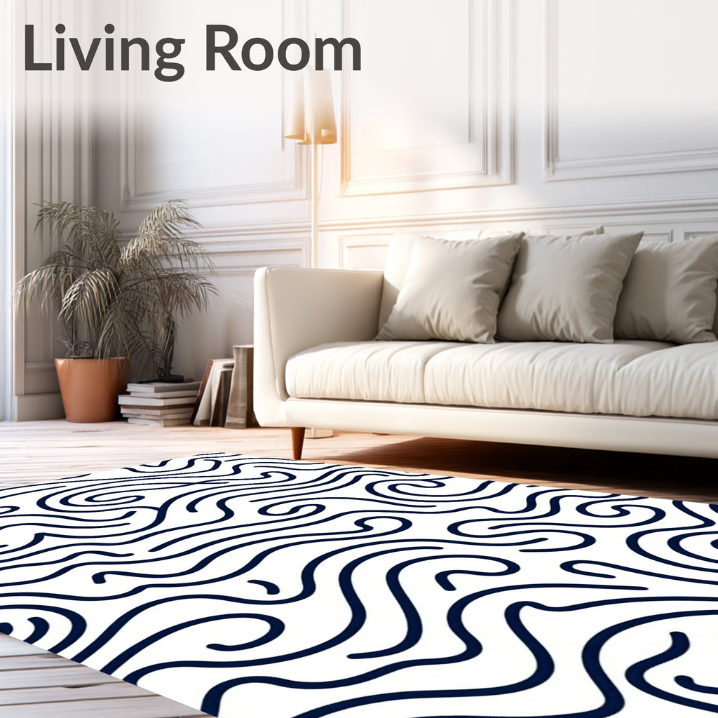 Waves Pattern Dark Blue Abstract Lines Rug