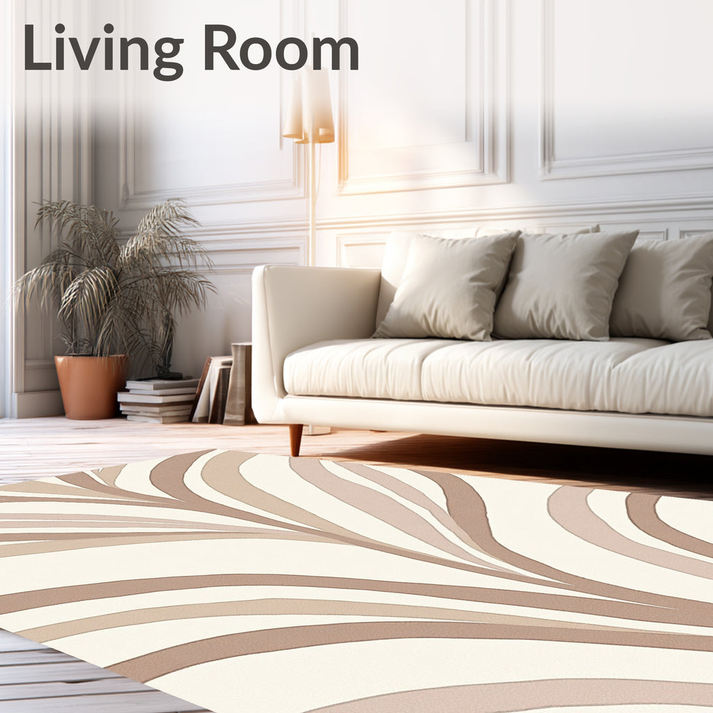 Subtle Beige Abstract Wavy Design Rug
