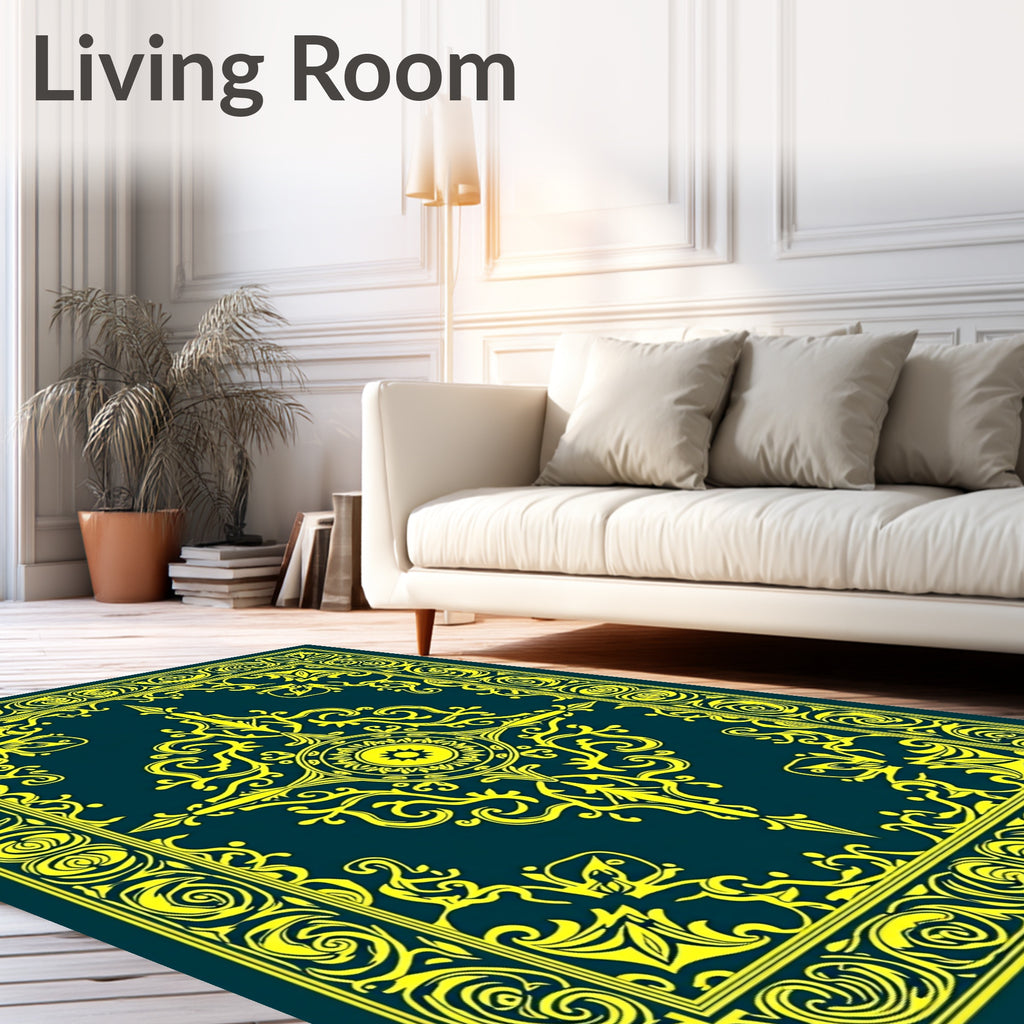 Yellow Floral Inlay Pattern Rug