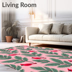 Pink Cardinal Pine Branch Whimsical Rug