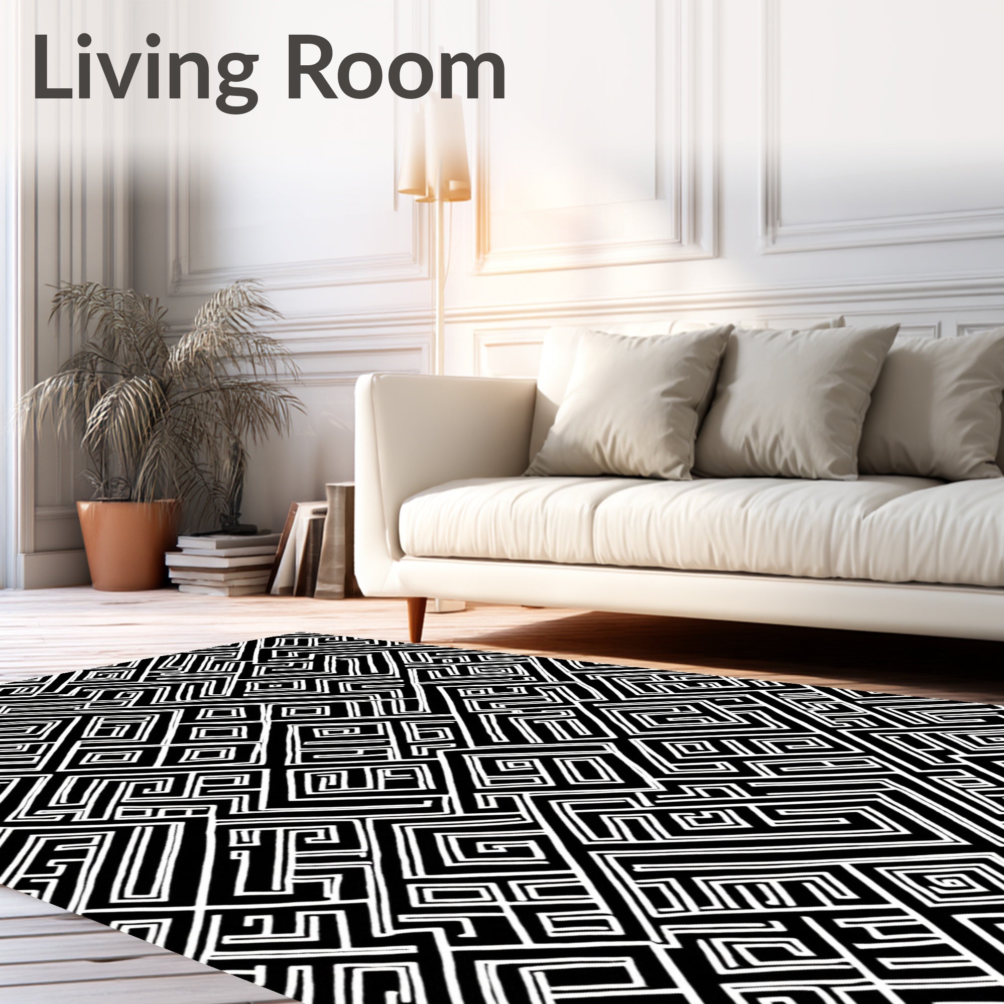 Sharp Black White Geometric Maze Rug