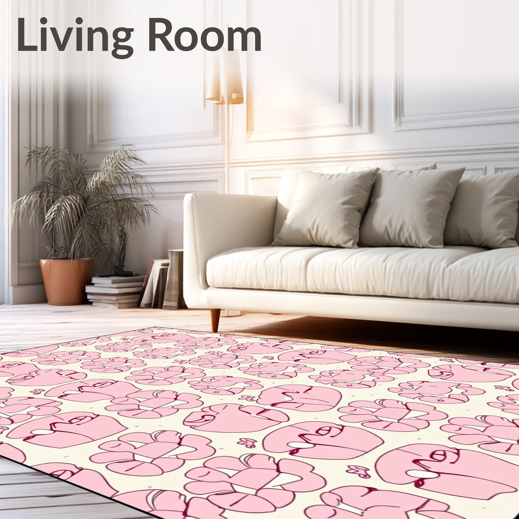 Cute Pink Floral Abstract Pattern Rug