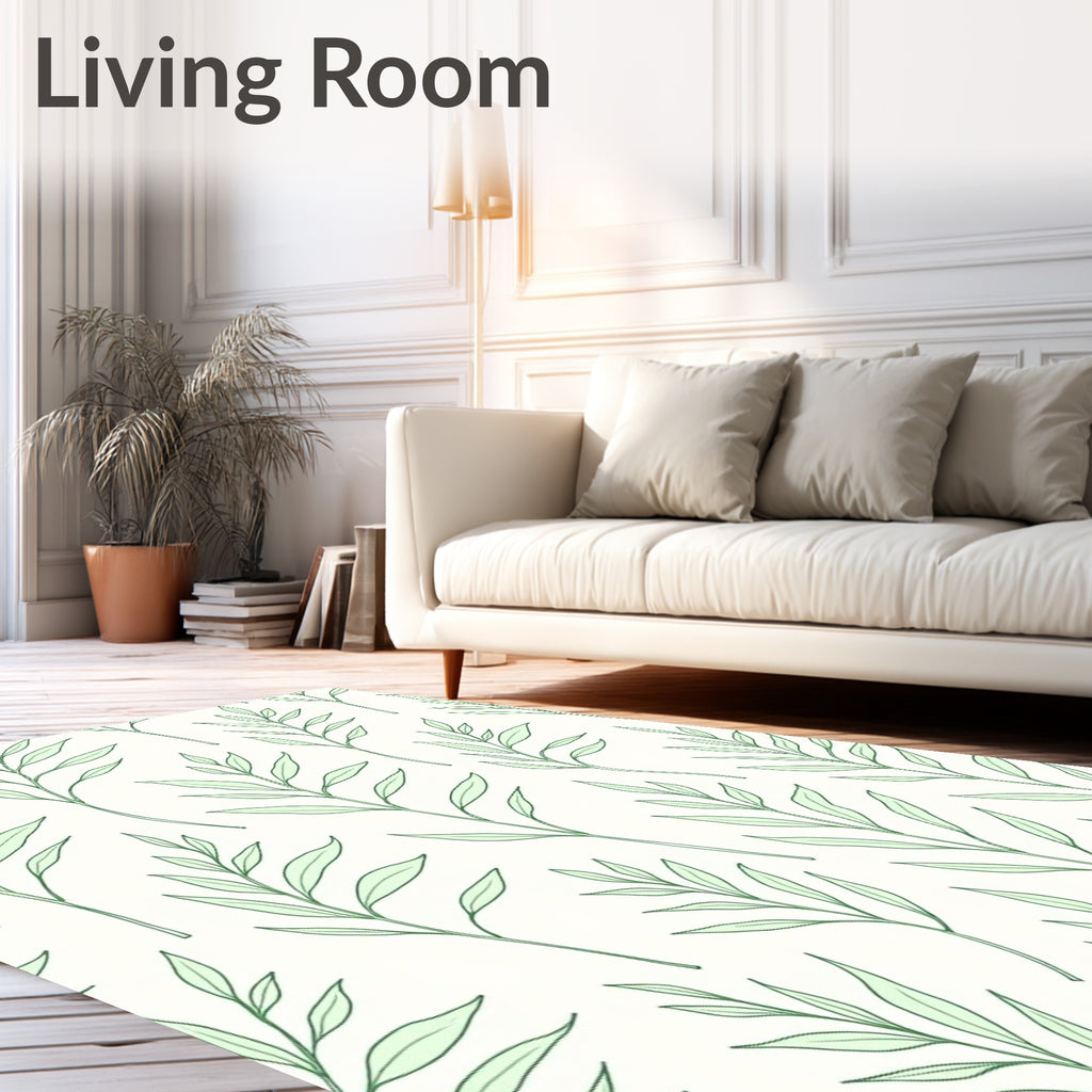 Minimalist Green Leaf Pattern Rug