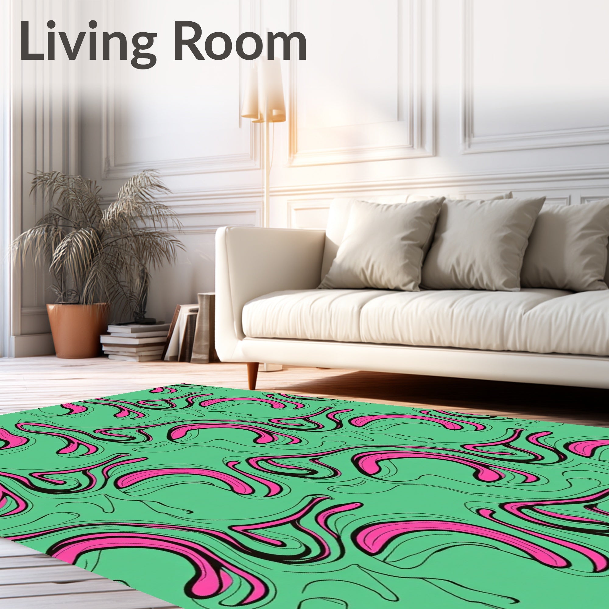 Abstract Swirls Pink Green Pattern Rug