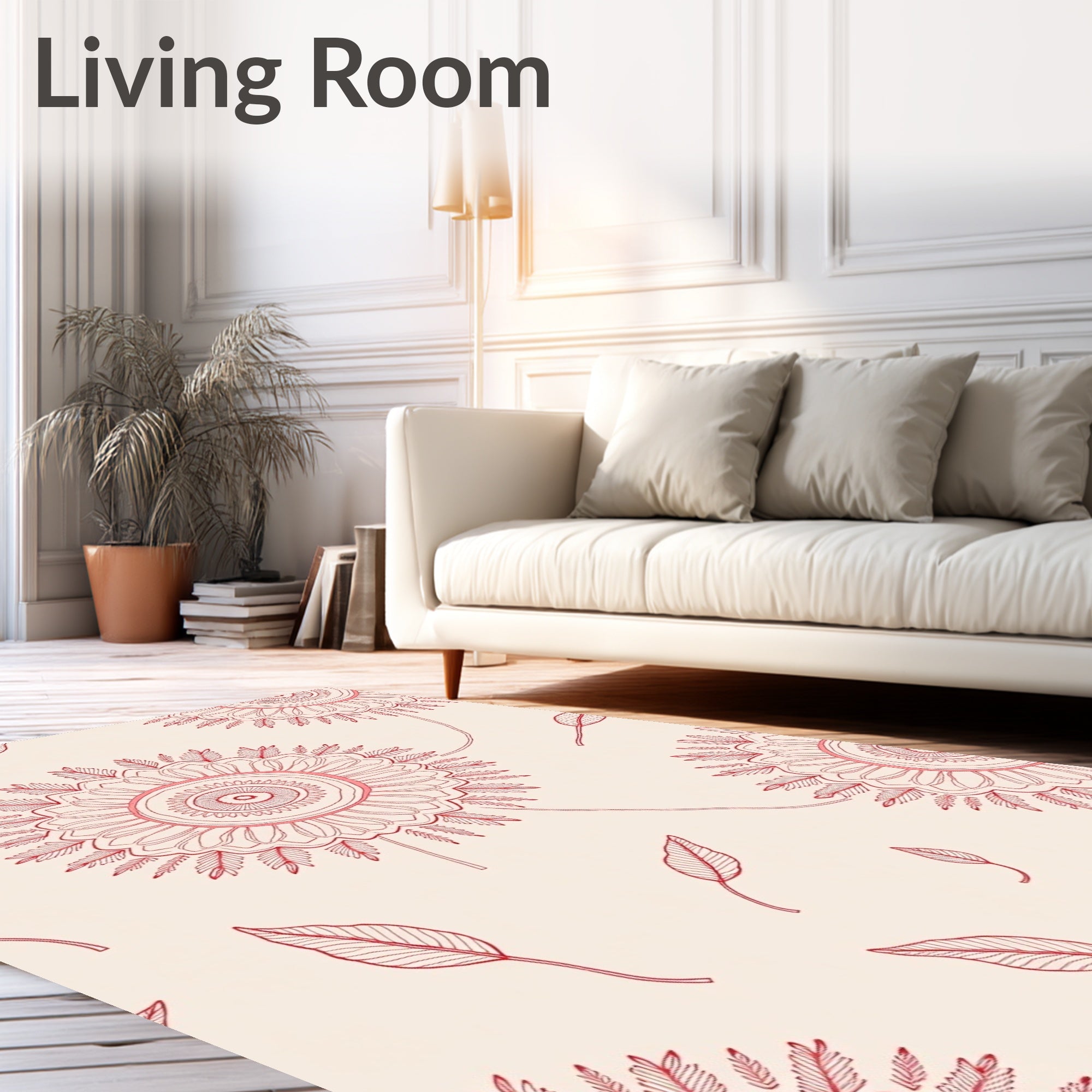 Red Floral Petal Swirl Pattern Rug