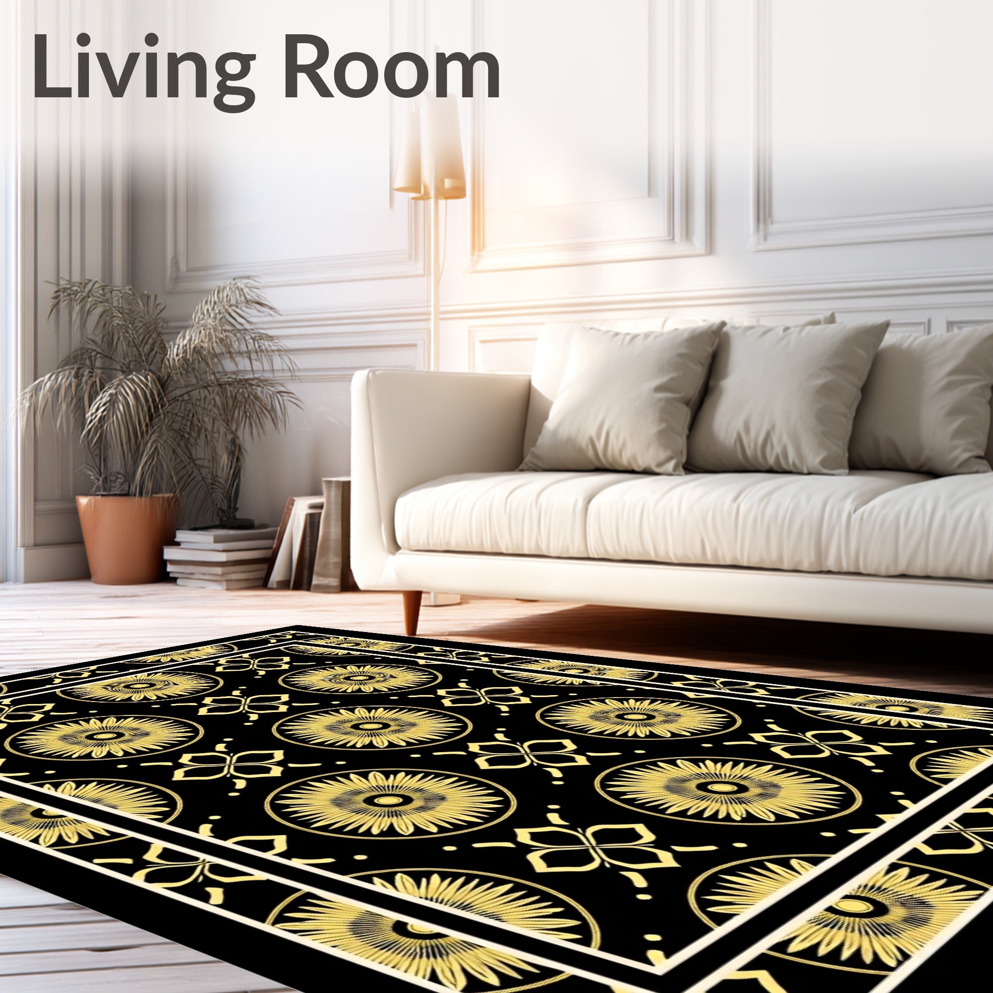 Gold Sunburst Floral Motif Rug