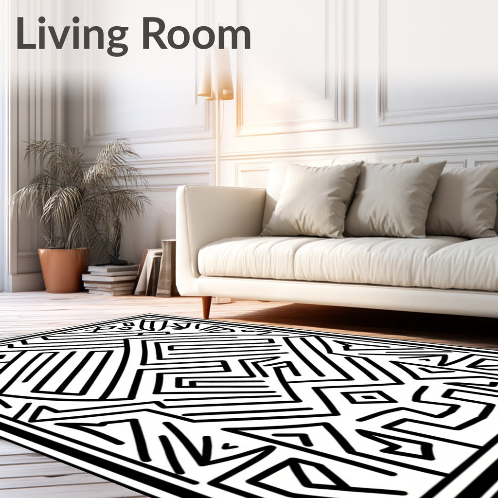Abstract Maze Geometric Line Art Pattern Rug