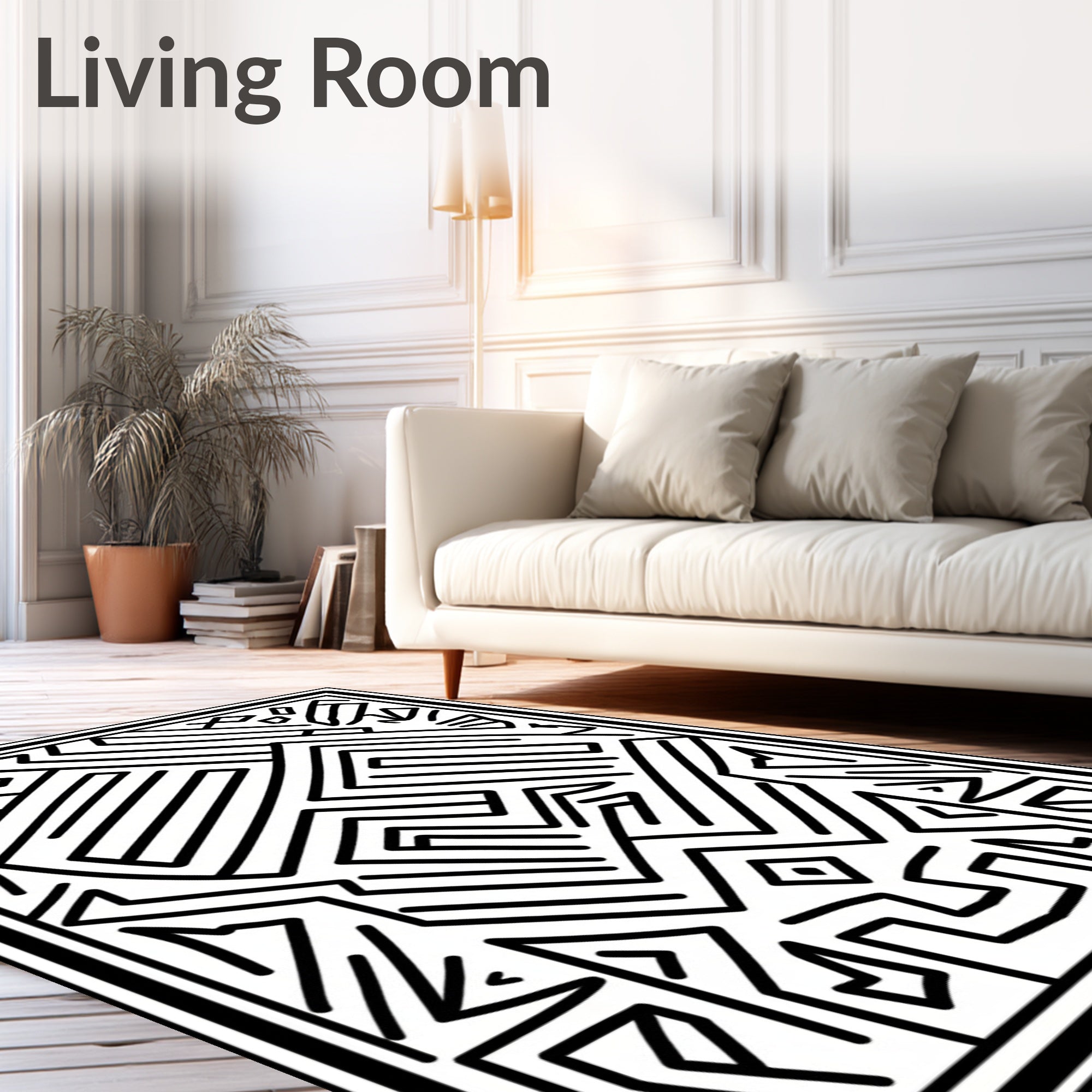 Abstract Maze Geometric Line Art Pattern Rug