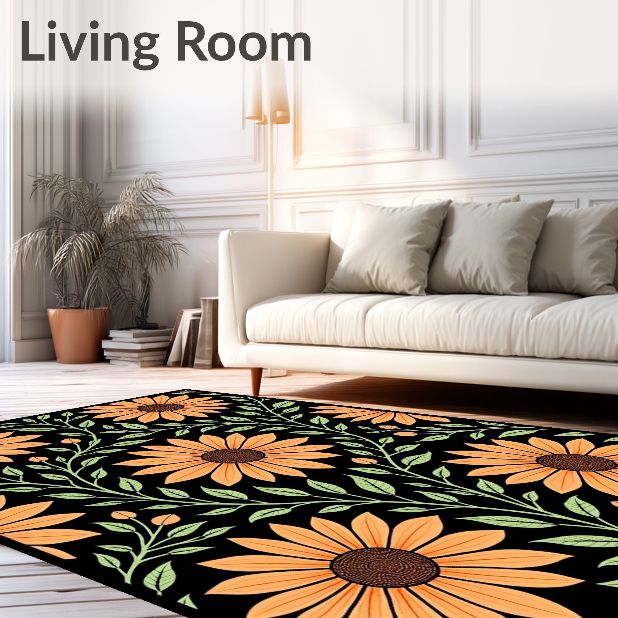 Orange Sunflower Vintage Floral Print Rug