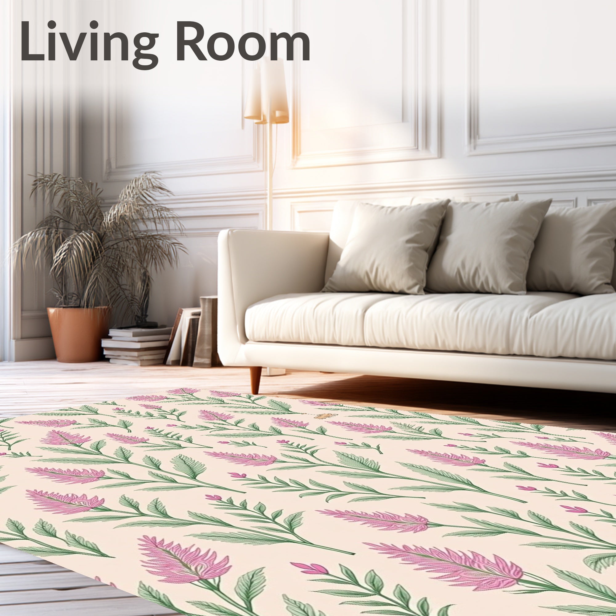 Pink Meadow Floral Pattern Rug