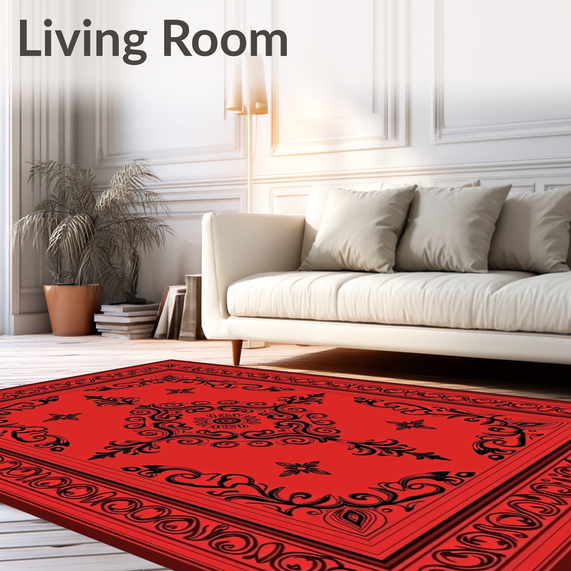 Elegant Red Floral Scroll Rug