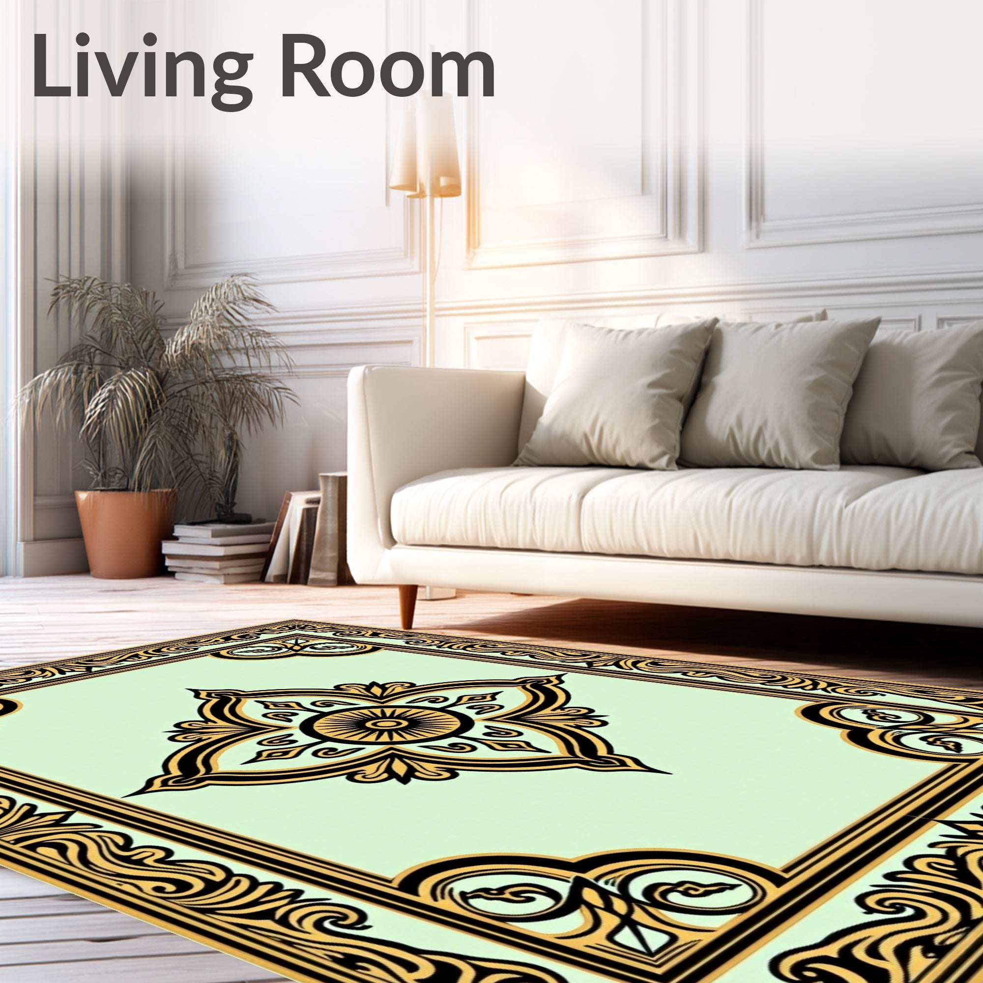 Ornate Black Gold Floral Classic Rug