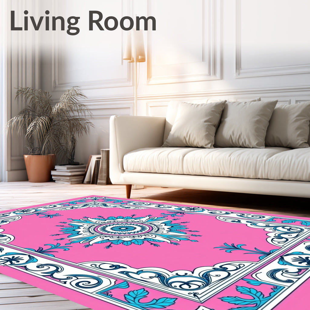 Pink Floral Mandala Pattern Rug