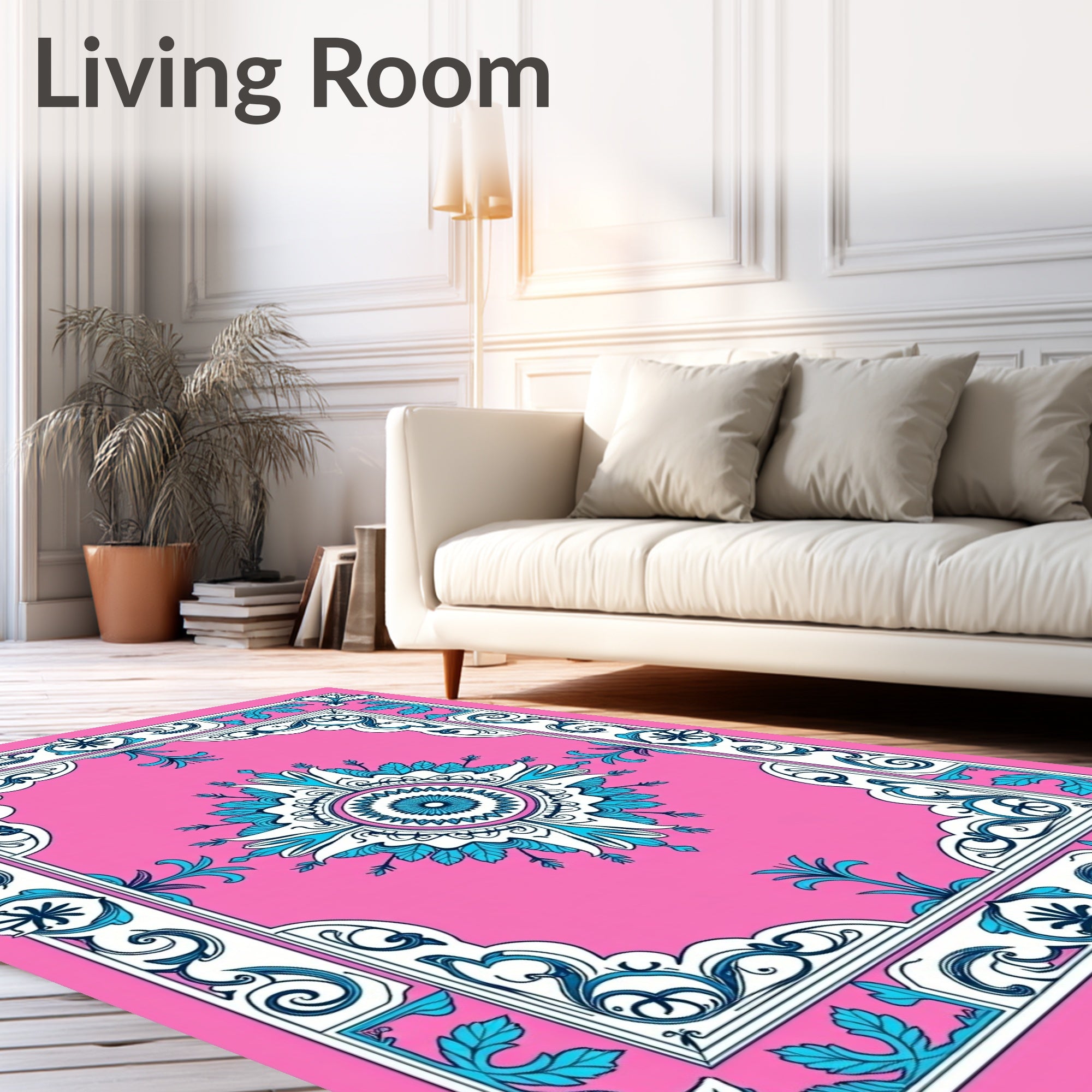 Pink Floral Mandala Pattern Rug