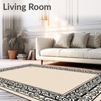 Ornate Black Scrollwork Textured Rug