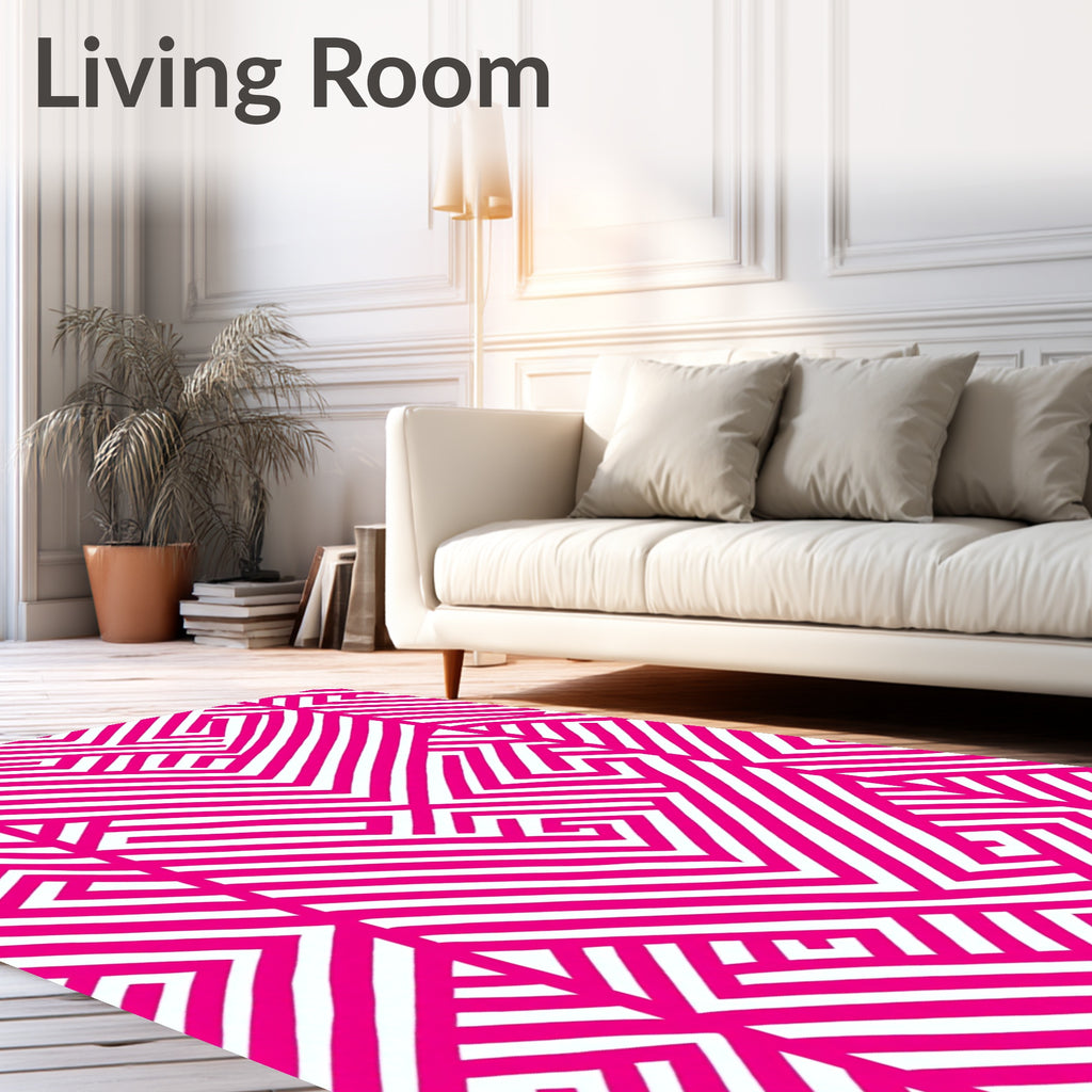 Vibrant Pink Geometric Maze Pattern Rug