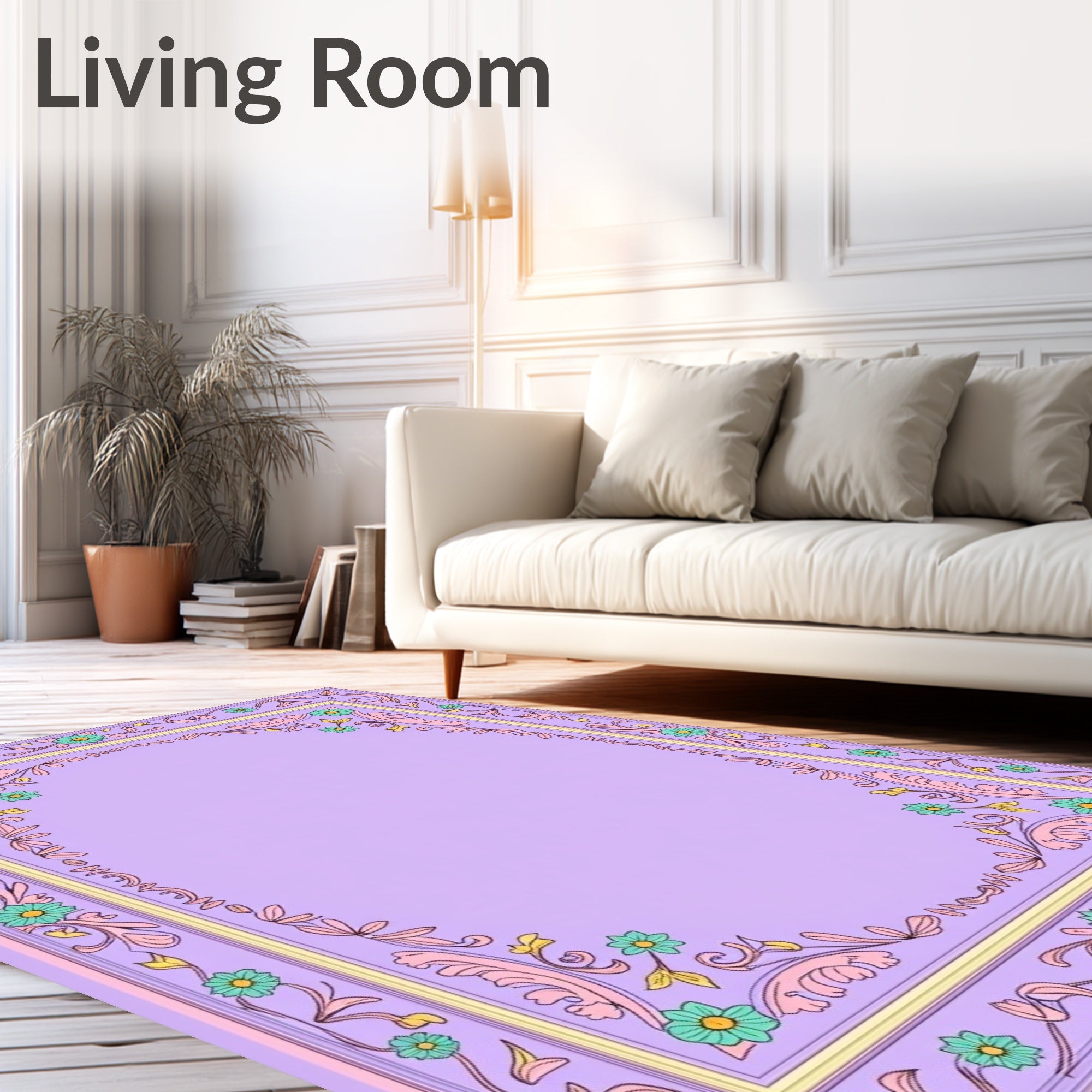 Lavender Floral Scroll Decorative Pattern Rug