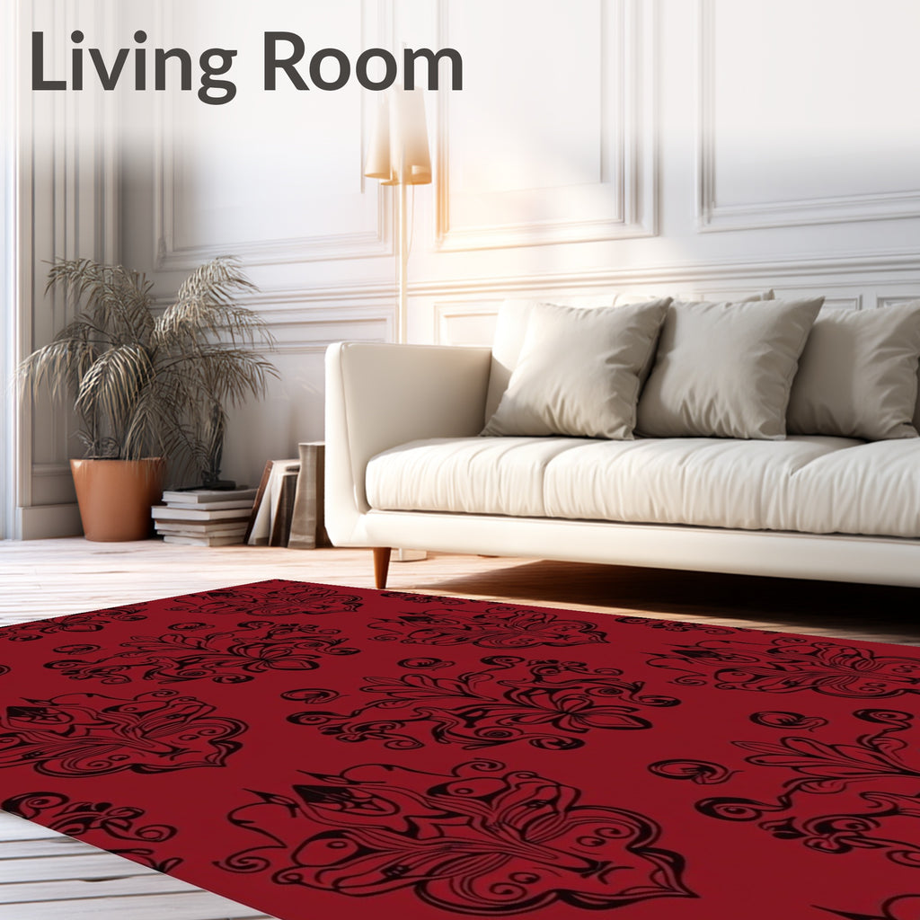 Dark Red Black Ornate Pattern Rug